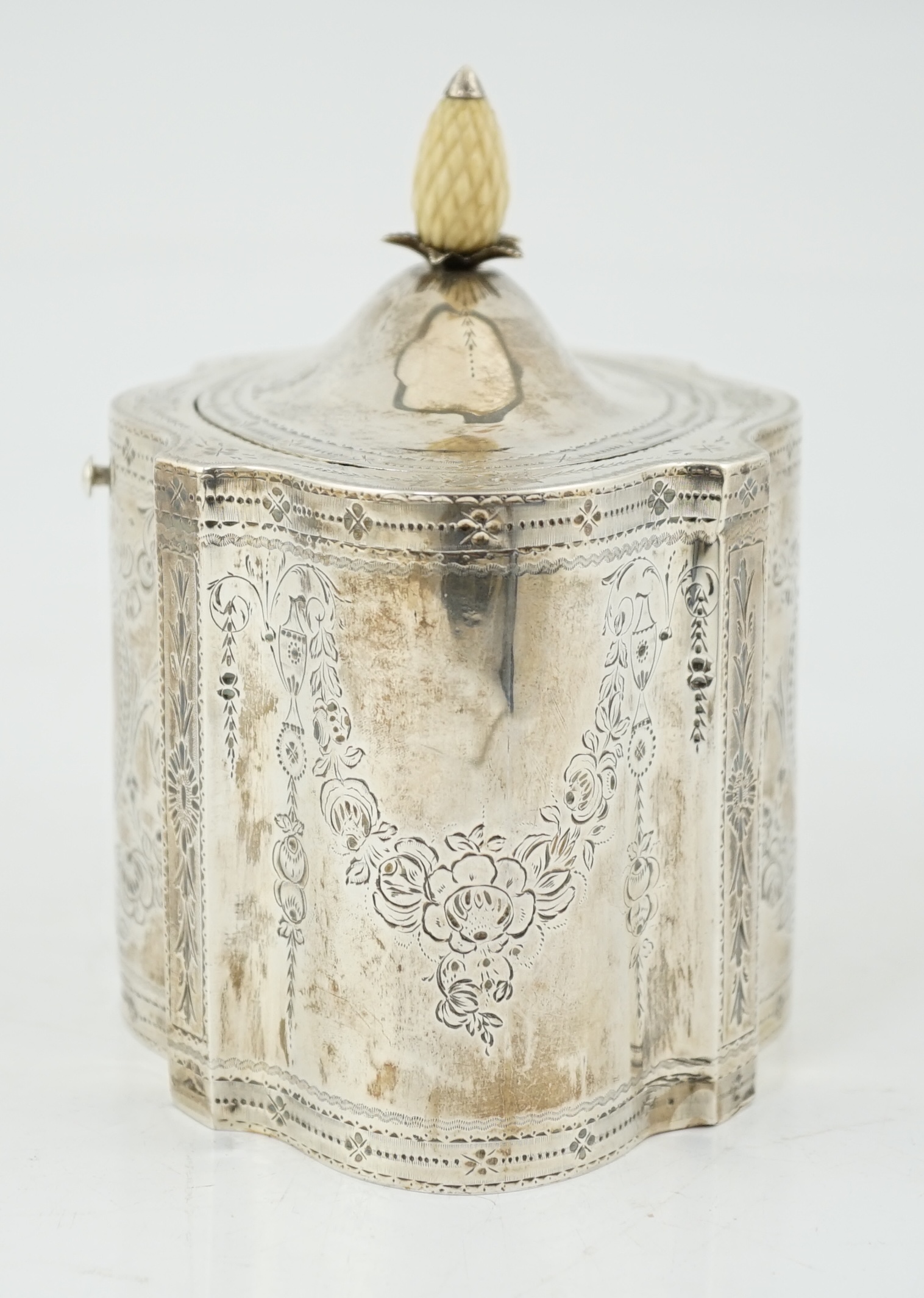 A George III engraved silver tea caddy, by Benjamin Mountigue, CITES submission reference:PEP4M192